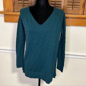Loft Cotton Blend V-Neck Teal Pullover Medium